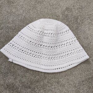 Women's Crochet Bucket Hat Summer Beach White Cottagecore Bohemian NEW